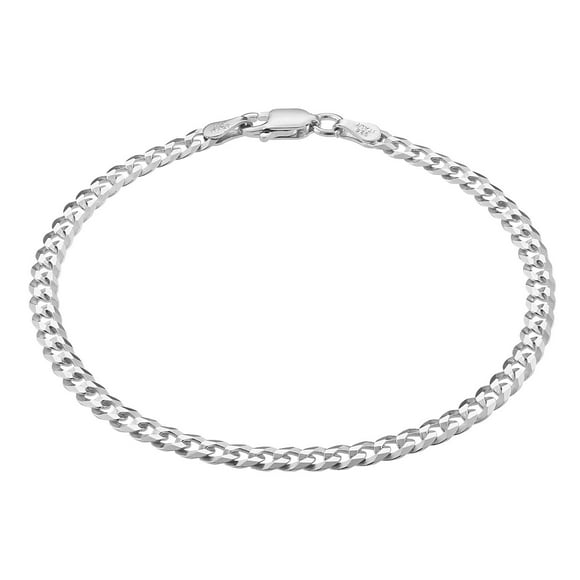 KISPER 925 Sterling Silver Italian 3.5mm Diamond-Cut Cuban Link Chain Bracelet