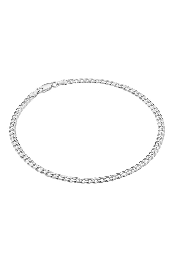 925 Sterling Silver Italian 3.5mm Diamond-Cut Curb Chain Anklet Bracelet for Women, Stylish & Durable, 11"