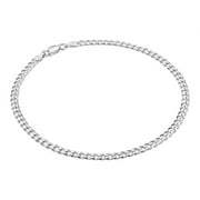 KISPER 925 Sterling Silver Italian 3.5mm Diamond-Cut Curb Chain Anklet Bracelet for Women, Stylish & Durable, 9"