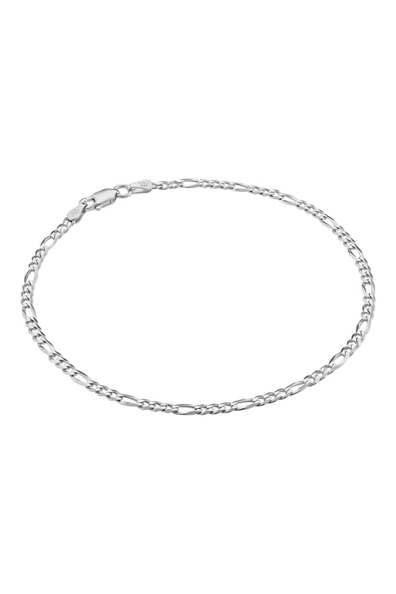 925 Sterling Silver Italian 3mm Diamond Cut Figaro Chain Anklet Bracelet