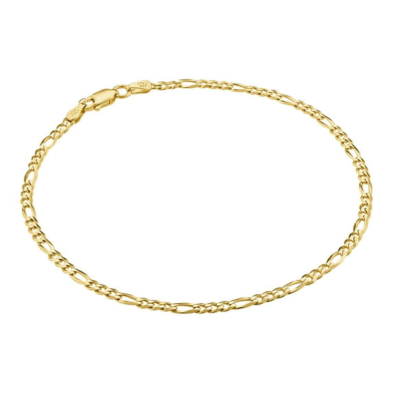 KISPER 925 Sterling Silver Italian 3mm Diamond-Cut Figaro Chain Anklet Bracelet
