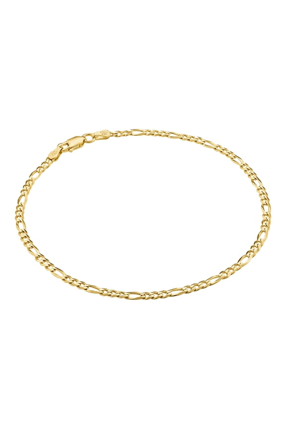925 Sterling Silver Italian 3mm Diamond-Cut Figaro Chain Anklet Bracelet