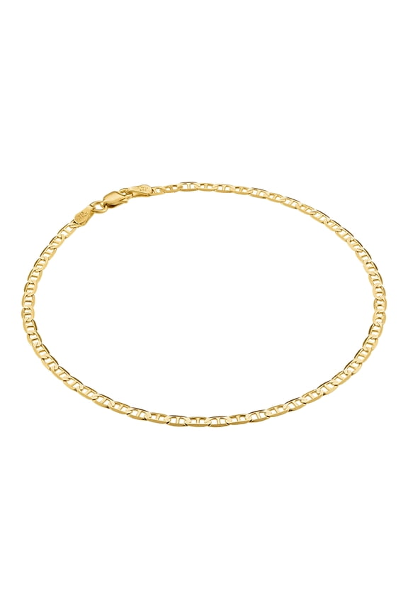 925 Sterling Silver Italian 3mm Diamond-Cut Mariner Chain Anklet Bracelet