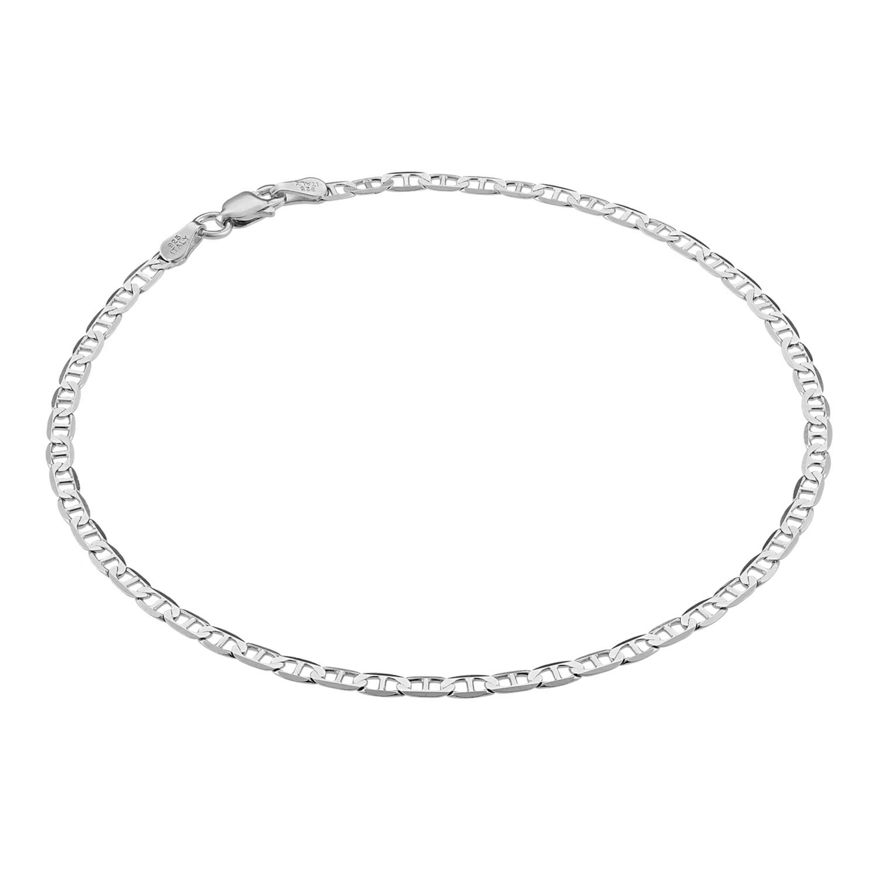 KISPER 925 Sterling Silver Italian 3mm Diamond Cut Mariner Chain Anklet Bracelet