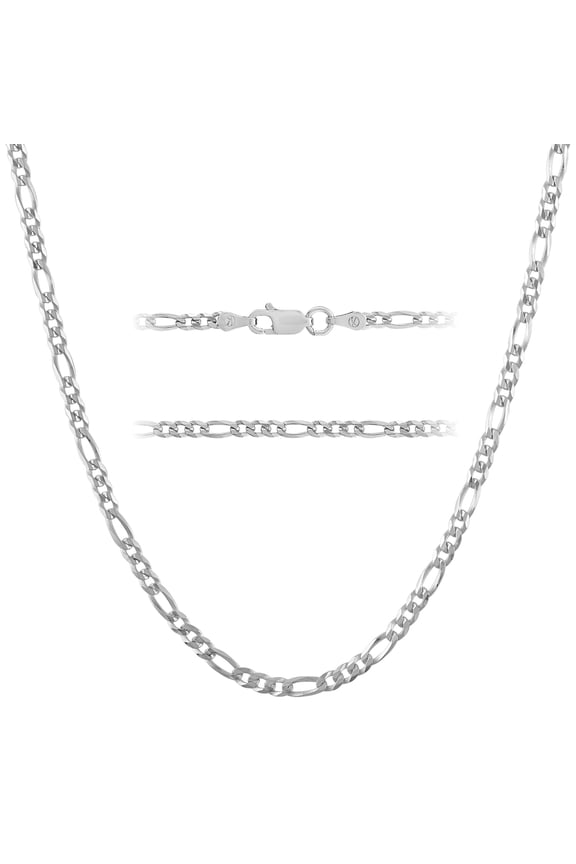 925 Sterling Silver Italian 3mm Figaro Chain Necklace w/ Lobster Clasp