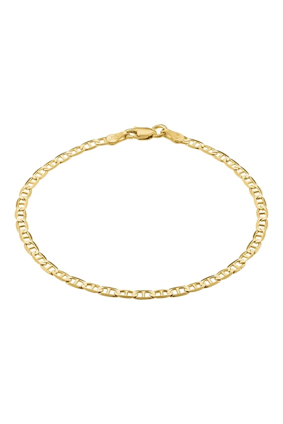 925 Sterling Silver Italian 3mm Mariner Chain Bracelet w/ Lobster Clasp