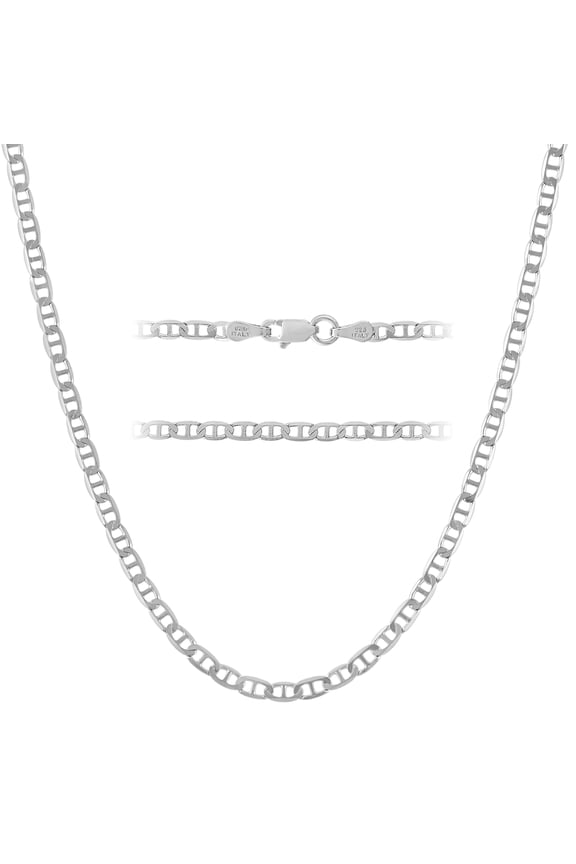 925 Sterling Silver Italian 3mm Mariner Chain Necklace w/Lobster Clasp