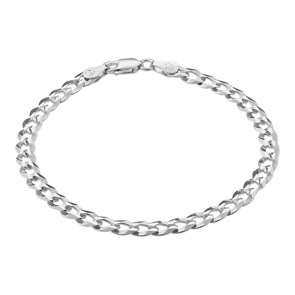 KISPER 925 Sterling Silver Italian 5mm Diamond-Cut Cuban Link Chain Bracelet