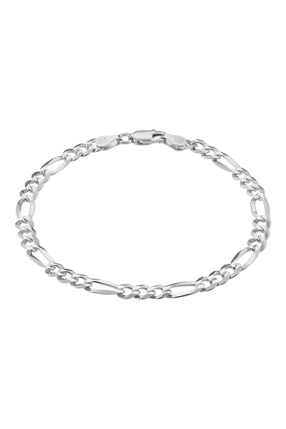 925 Sterling Silver Italian 5mm Figaro Chain Bracelet w/ Lobster Clasp