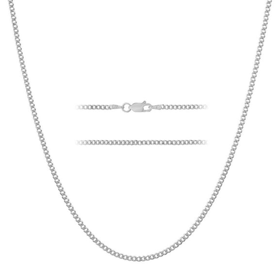 KISPER 925 Sterling Silver Italian Cuban Chain Necklace w/ Lobster Clasp