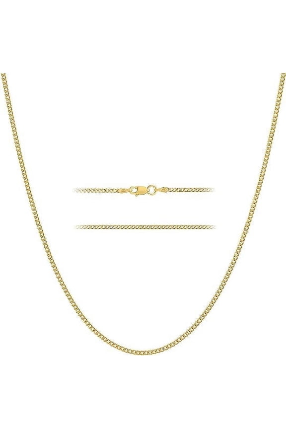 925 Sterling Silver Italian Gold Cuban Chain Necklace w/ Lobster Clasp