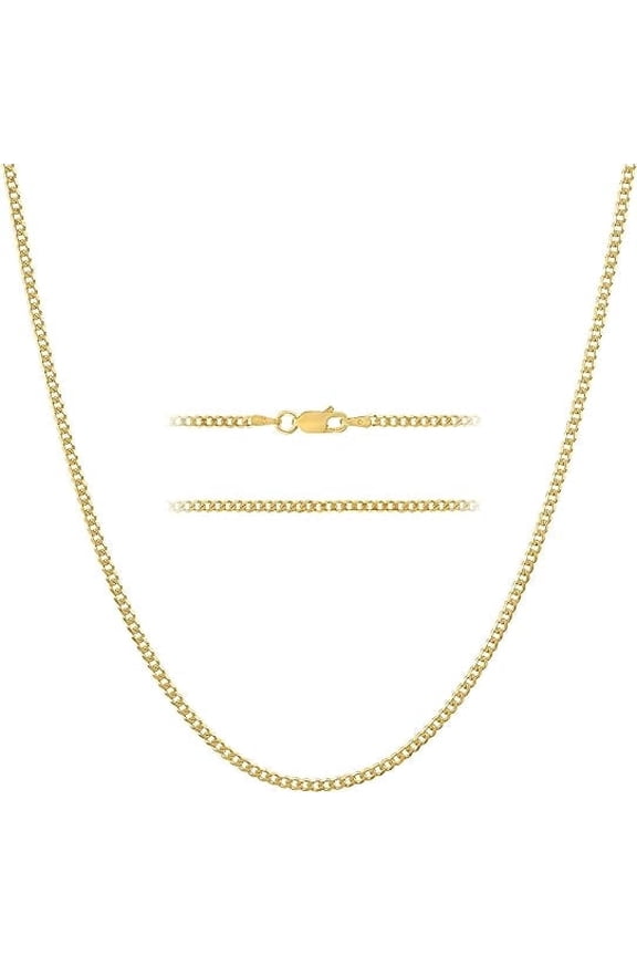 925 Sterling Silver Italian Gold Cuban Chain Necklace w/ Lobster Clasp