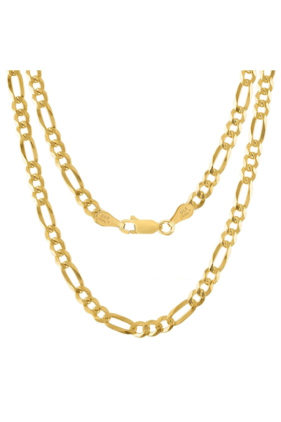 Gold Figaro Chain Necklace for Men Plated 925 Sterling Silver 5mm