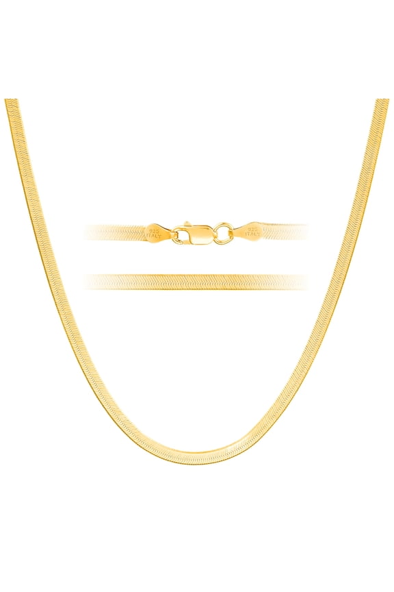 Gold Herringbone Necklace for Women 3mm Plated 925 Sterling Silver