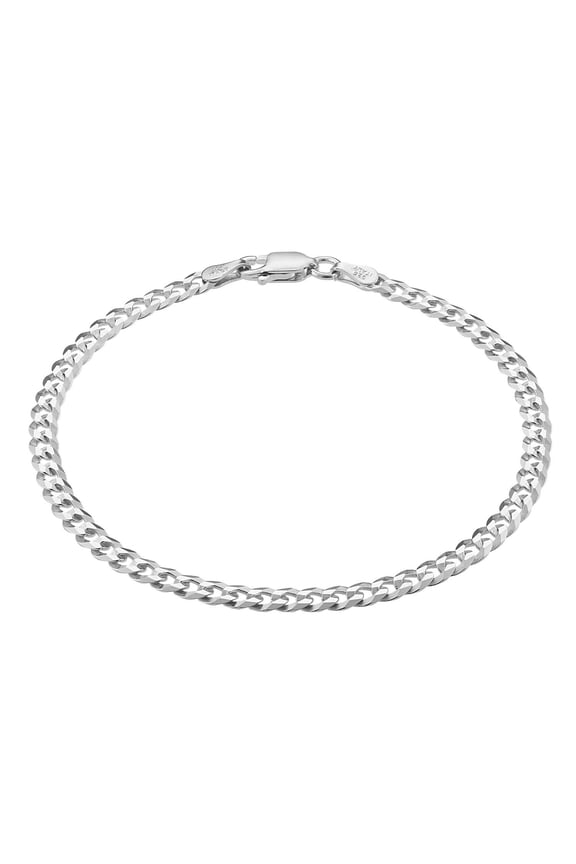 Solid 925 Sterling Silver Curb Chain Bracelet for Women 3.5mm