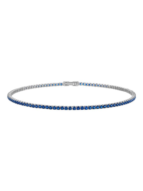 Tennis Anklets for Women Sapphire Blue 2mm 14K Gold Plated CZ
