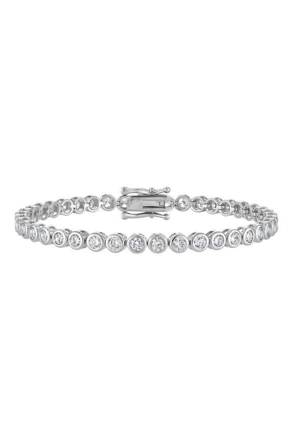 Tennis Bracelet for Women - 24K White Gold Plated Round Cut AAAAA CZ Bezel Set 3mm, Waterproof Jewelry Gift, 7.5 inches C113