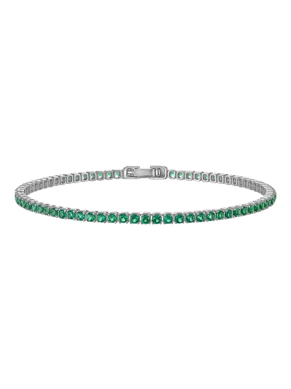 Tennis Bracelets for Women Emerald Green 2mm 14K Gold Plated CZ