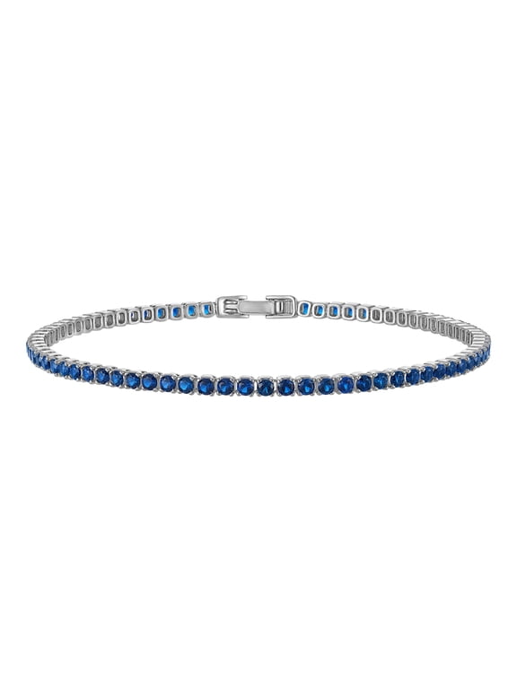 Tennis Bracelets for Women Sapphire Blue 2mm 14K Gold Plated CZ