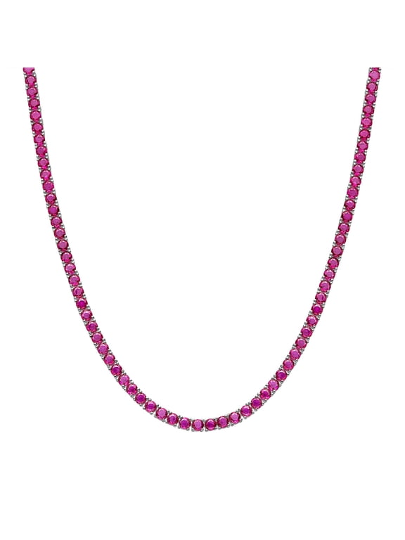 White Gold Tennis Necklace for Women CZ Ruby Emerald Sapphire