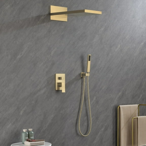 KISRAIS Complete Shower System with 22" x 9" Waterfall & Rainfall Shower Head with Rough-in Valve