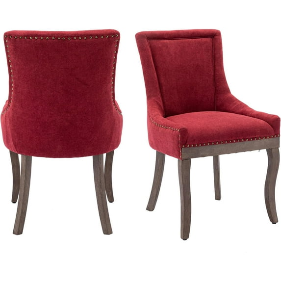 KISRAIS Dining Chairs Set of 2, Upholstered Side Chairs Farmhouse Solid Wood Kitchen Dining Room Chairs with Nailheads Legs