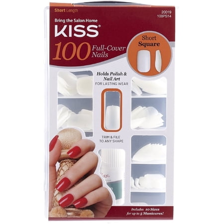 Kiss 100 Full-Cover Press On Nail Kit, Short Square, Nail Glue (3g /.11 oz.)
