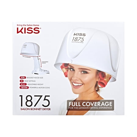 Kiss 1875 Salon Bonnet Hair Dryer, Portable, Adjustable Height, 4 Heat Settings, 1875 Watts, White