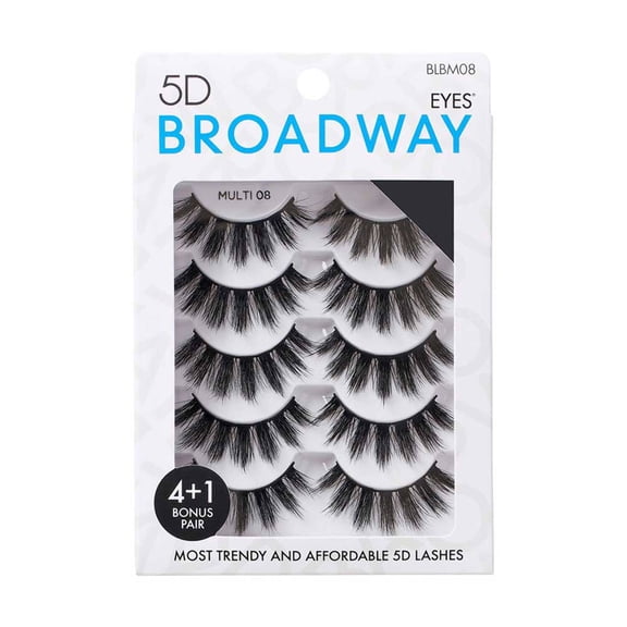 Broadway Lashes Strip False Eyelashes Multipack Fake Eyelashes Natural to Dramatic Look Lash Set 5 Pairs (08)