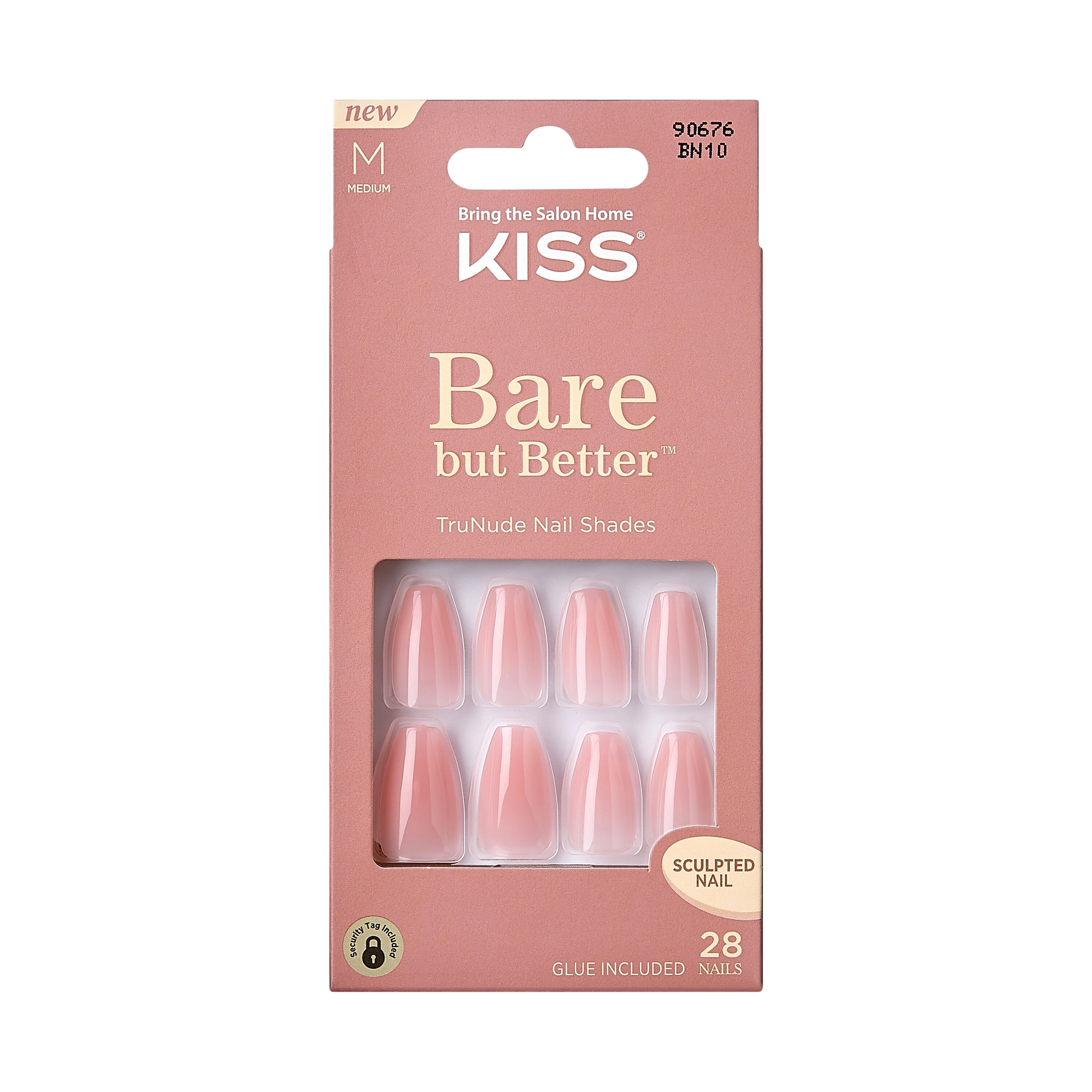KISS BareButBetter TruNude PressOn Nails, Medium Length, Coffin