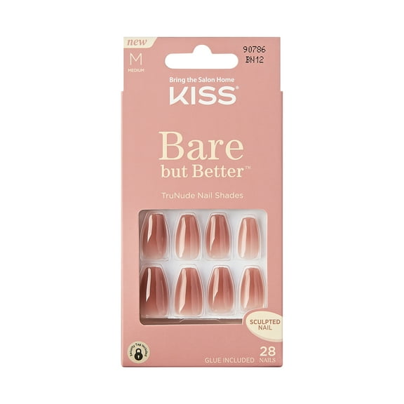 KISS Bare but Better Press on Nails, Nude Lipstick, Beige, Medium Coffin, 28 Count