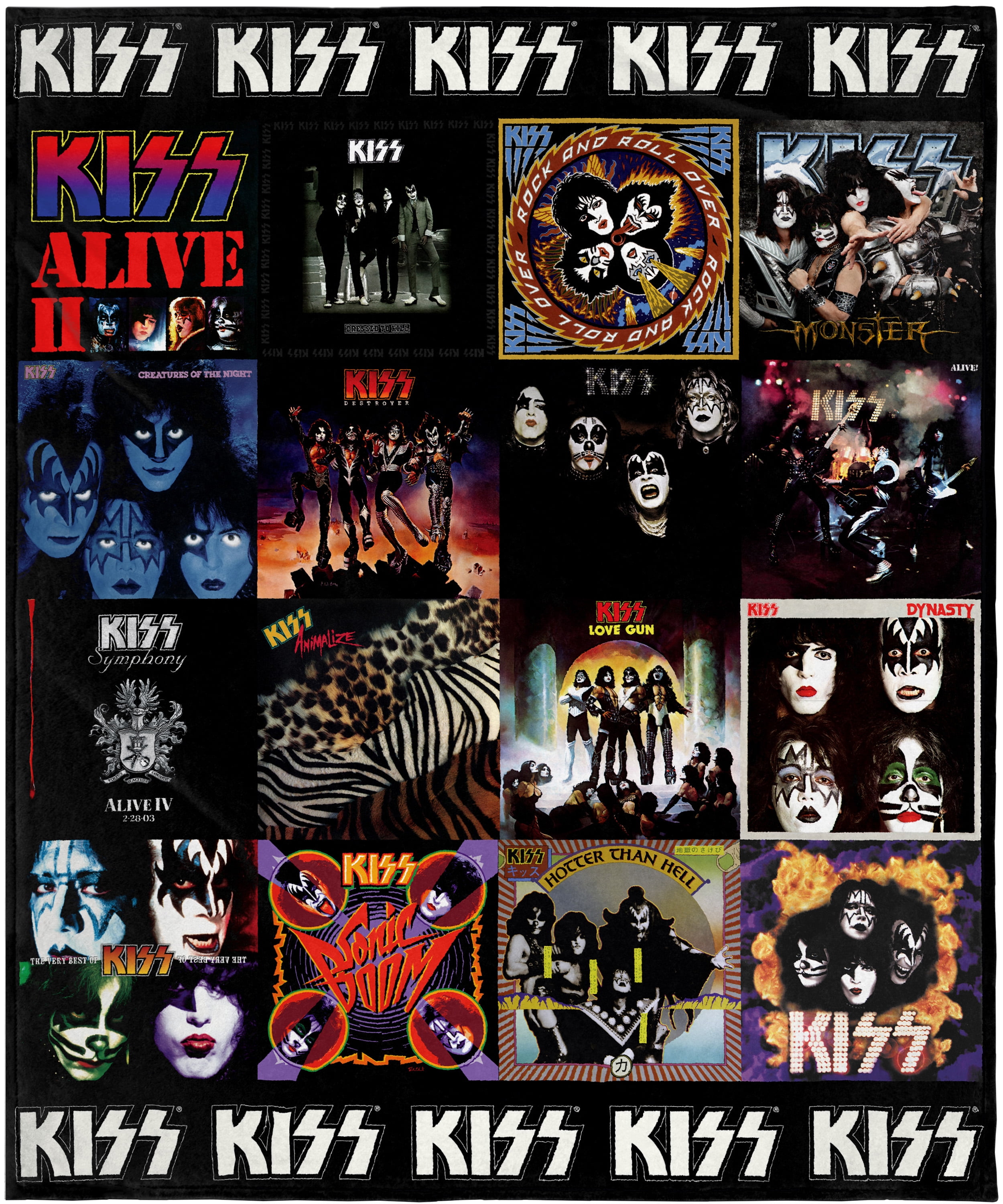 KISS Blanket KISS Album Cover Collage Music Band Fleece Throw Blanket
