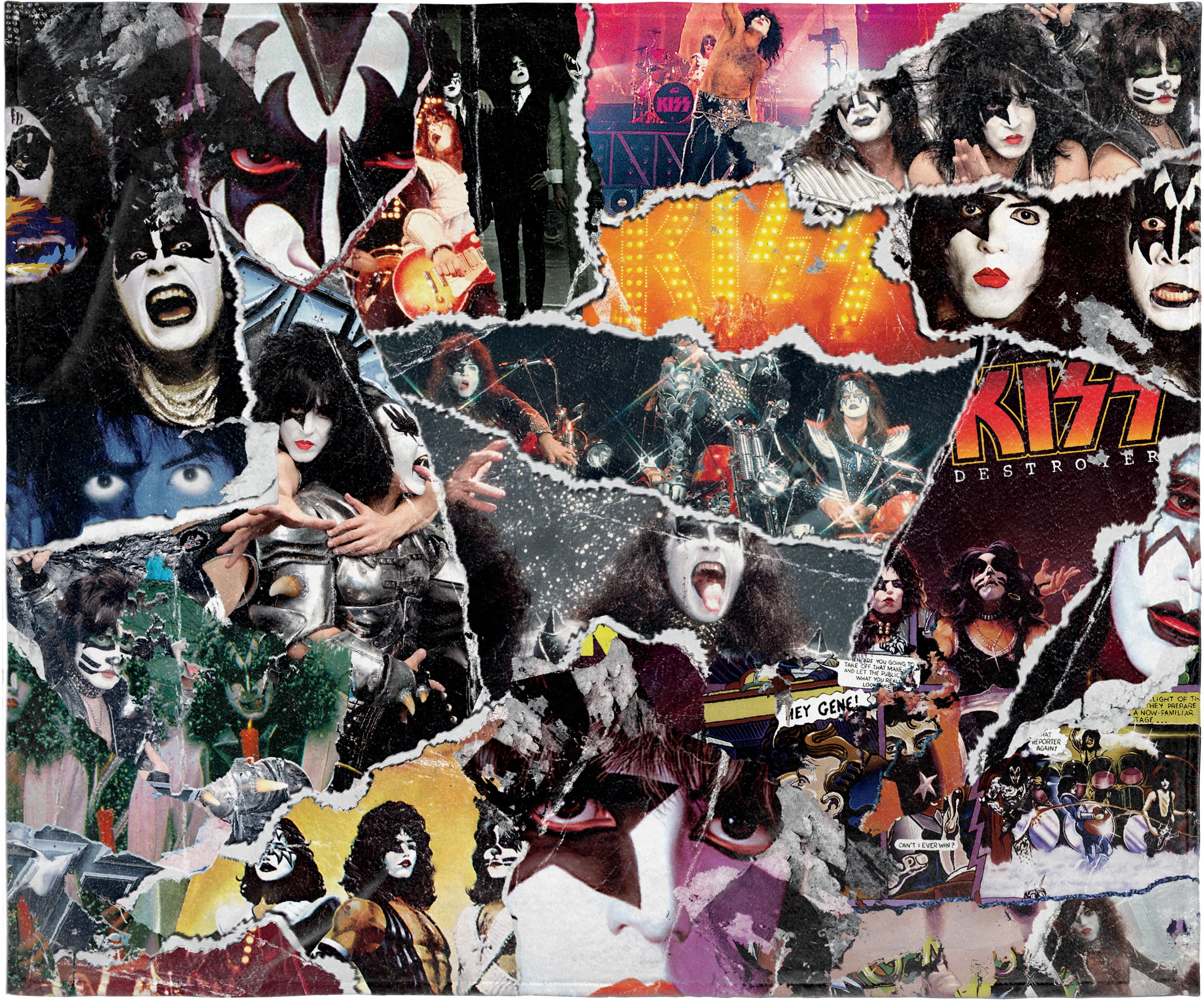 KISS Blanket Magazine Rip Collage Music Band Fleece Throw Blanket