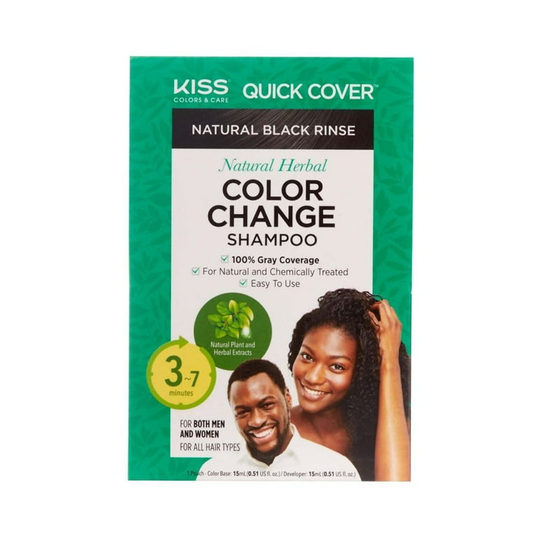 KISS Care - Quick Color Change Shampoo, Black, 100% Gray Coverage