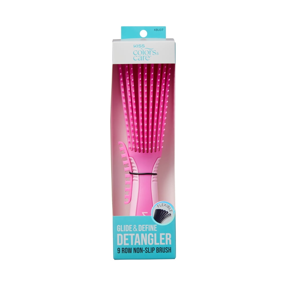 KISS COLORS & CARE 9-Row Glide & Define Detangling Hair Brush, Pink