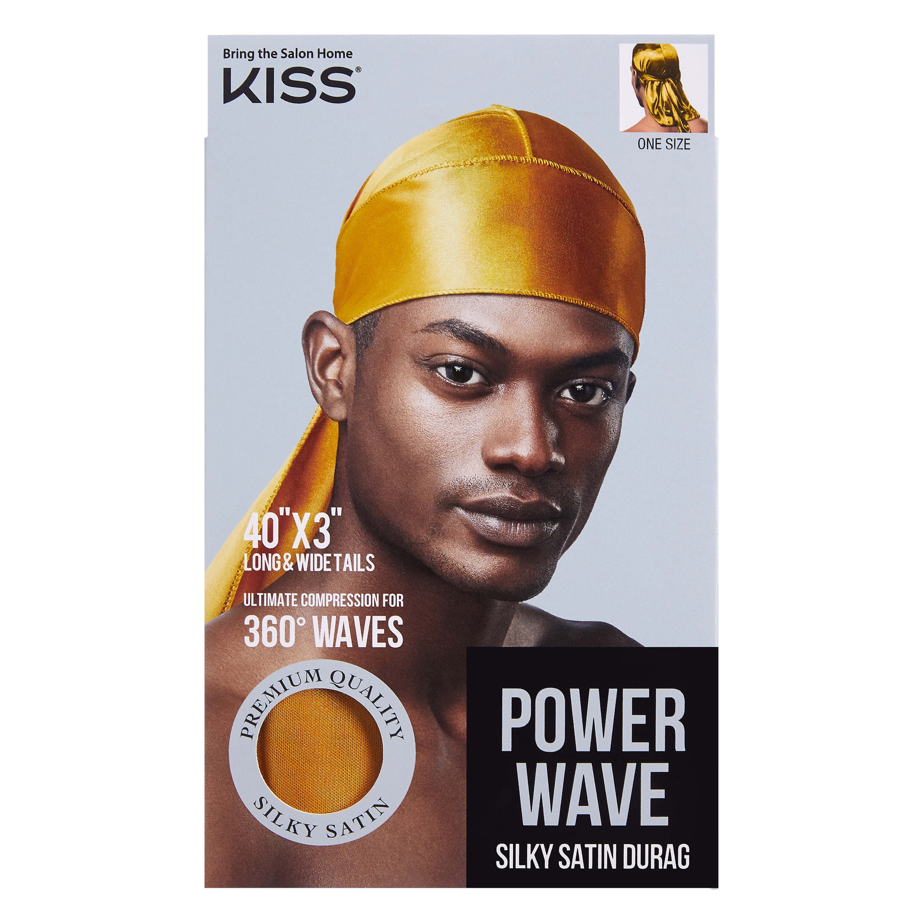 KISS Colors & Care Power Wave Satin Du Rag, Luxe Black & Gold Hat 