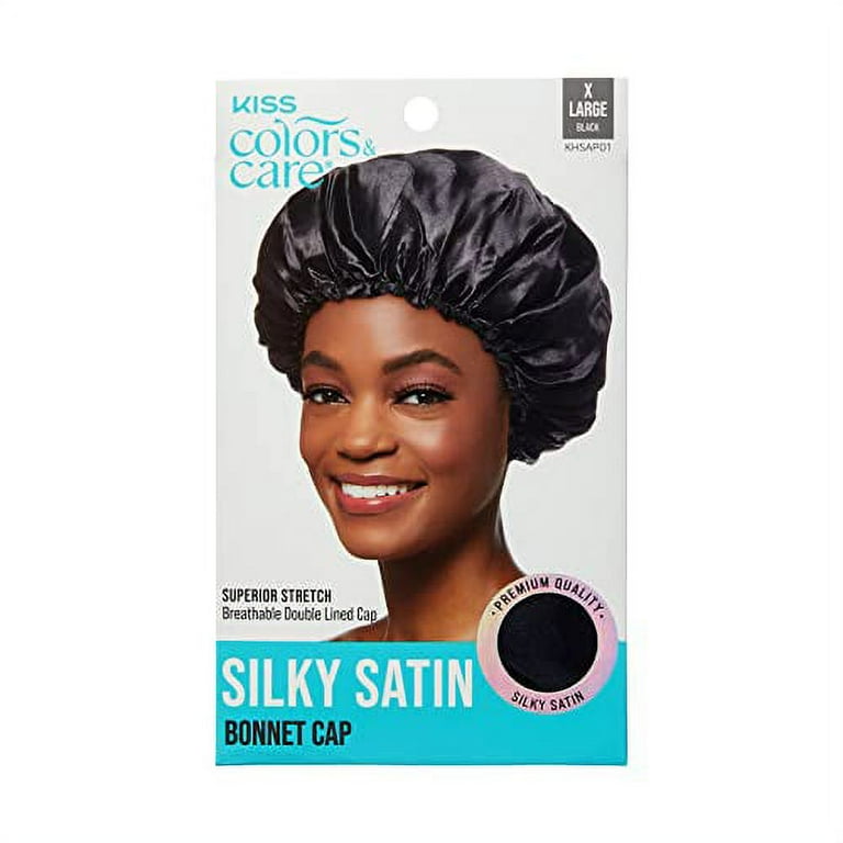 KISS COLORS CARE Silky Satin Bonnet Cap XL Protective Gentle Fabric Slip Free Elastic Band For Most Hair Types Overnight Wear Breathable