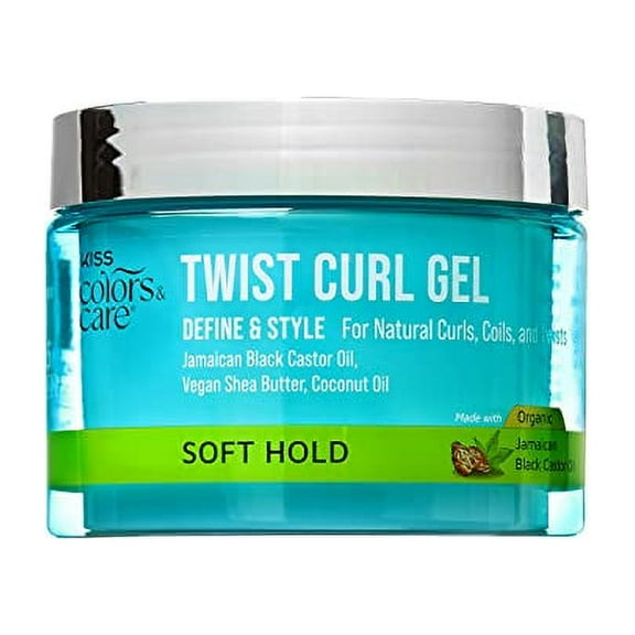 KISS COLORS & CARE Twist Curl Gel, 6 oz. - Flexible Hold, Perfect For Twists, Moisturizing & Promotes Hair Growth, No Buildup - Lightweight, Organic Jamaican Black Castor Oil
