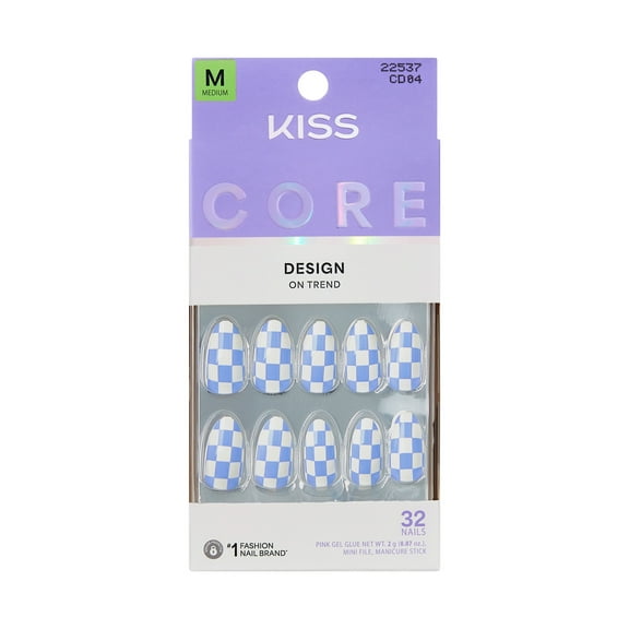 KISS CORE Design Press On Nails Almond, Credit, Neutral, Medium Length, 32 Count