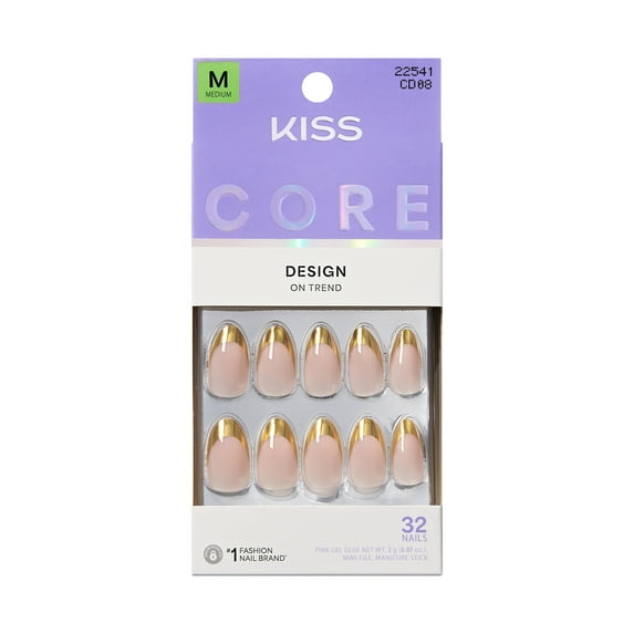 Kiss Core Design Press On Nails Almond, ‘Together’, Neutral, Medium, 32 Count