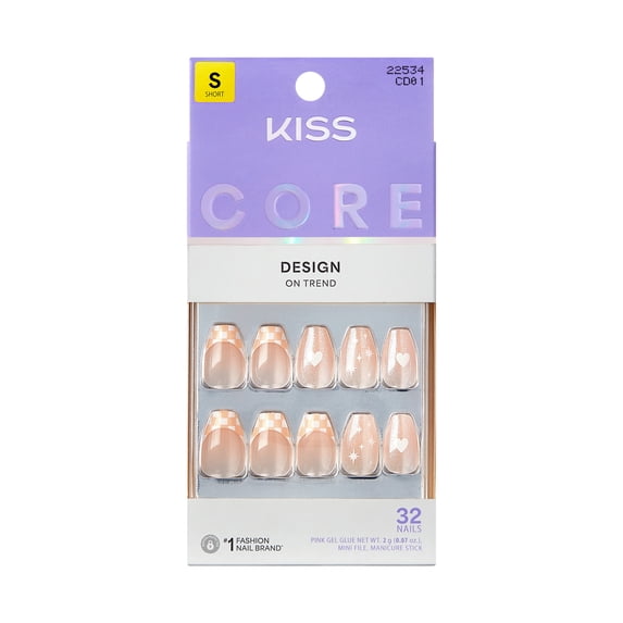 Kiss Core Design Press On Nails, ‘Cheers’, Pink, Short Coffin, 32 Count