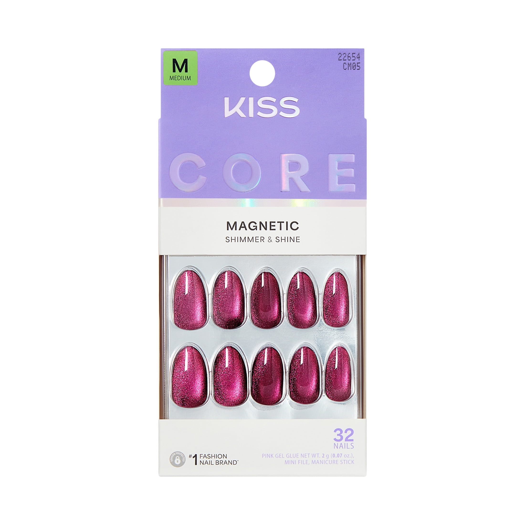 Kiss, Magnetic Press On Nails, 32 Count, Purple Almond Medium