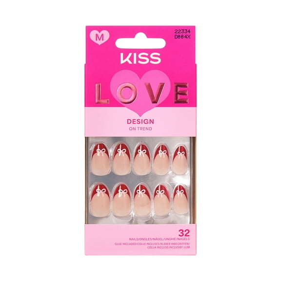 KISS LOVE Valentine’s Day Press On Nails Almond, 'Falling for Forever', Medium, 32 Count