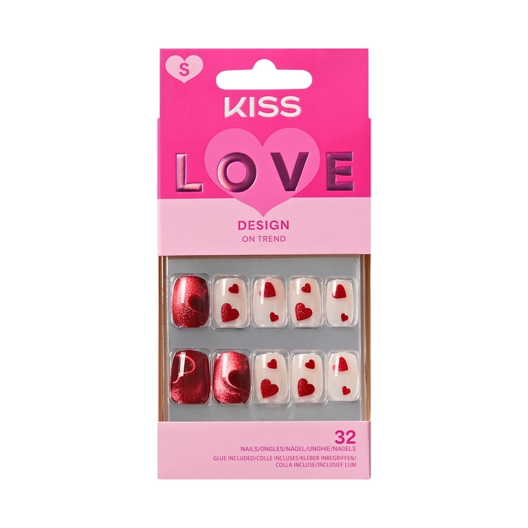KISS CORE Valentine's Day Press on Nails, Hues of Love, Red, Short