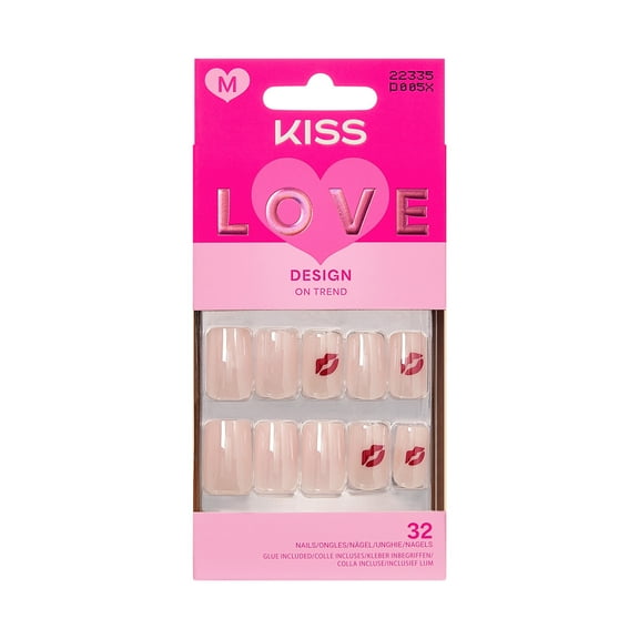 KISS LOVE Valentine’s Day Press On Nails, 'Season of Love', Medium Square, 32 Count