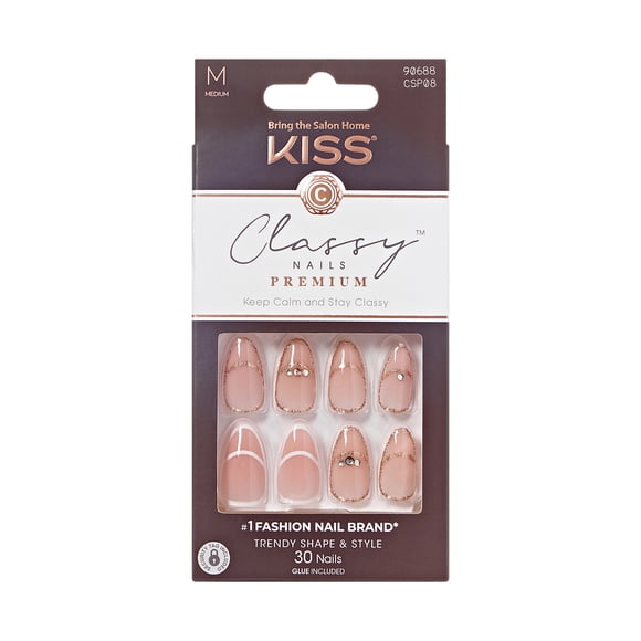 Kiss Premium Classy Press On Nails Almond, ‘Over the Moon’, Pink, Medium, 30 Count