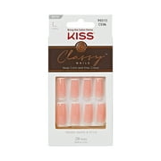 KISS Classy French Long Square Glue-On Nails, Glossy Light White, 28 pieces