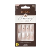 KISS Classy Premium Press on Nails, Stunning!, Pink, Long Square, 30 Count