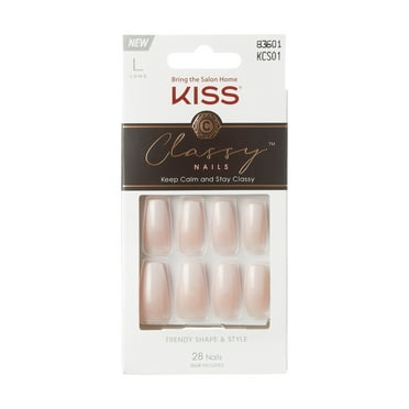 KISS Classy Nails, Press On Nails, Be-you-tiful, Beige, Long Coffin, 28 Count