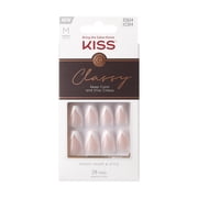KISS Classy French Tip Press On Nails, Silk Dress, White, Medium Coffin, 28 Count